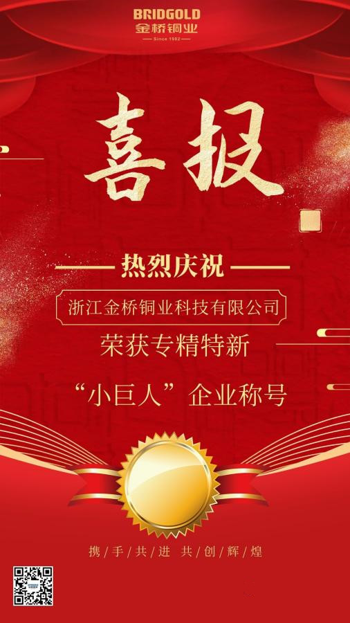 熱烈慶祝金橋銅業(yè)榮獲專精特新“小巨人”企業(yè)稱號(hào)